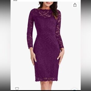 Chic Long Sleeve Lace Dress in Deep Purple